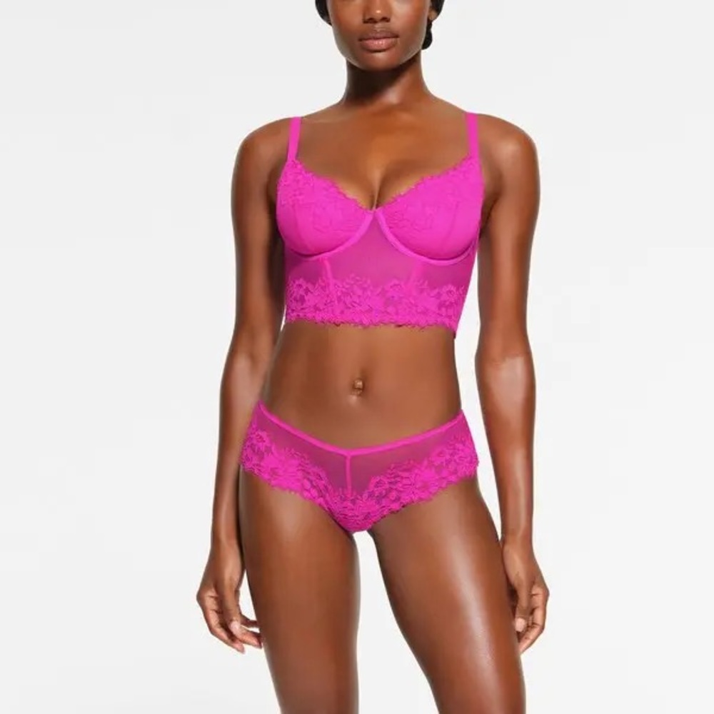 Skims Lace Lined Demi Corset | Fuchsia